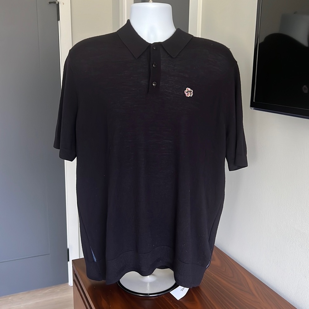 Ted Baker Navy Polo with side seam pinstripe in lighter blue